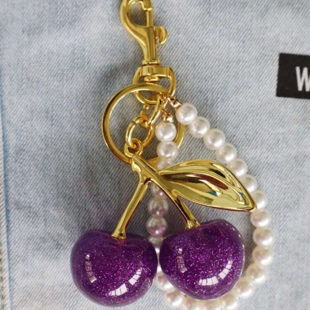 ✨ Purple Glitter Cherry Bag Charm NWT - Picture 7 of 10